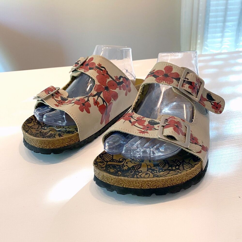 Calceo Women's Floral Flower Double Strap Buckle Sandals EU Size 40‎ US Size 9.5